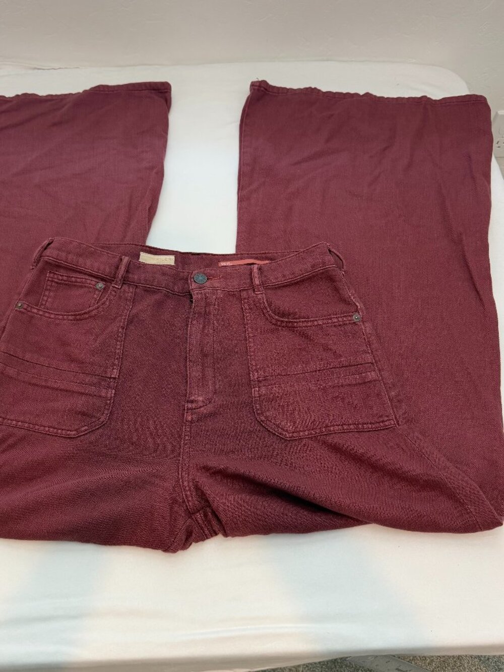 Pilcro Wide Leg Jeans Womens 29 Burgundy High Rise Utility Pants Anthropologie